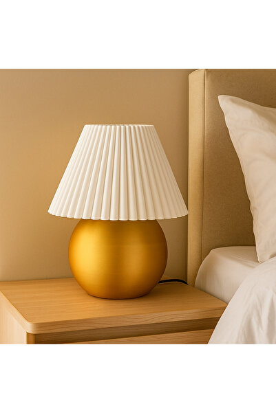 sermoon Nova Serisi Masa Lambası Abajur - Hardal / Beyaz - 24 cm