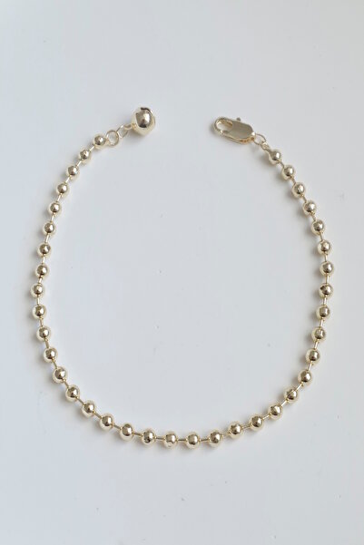 DEMOKAN Kadın Bileklik Kararmaz 14k Altın Renk Vip Seri İthal Düz Boncuk Bileklik