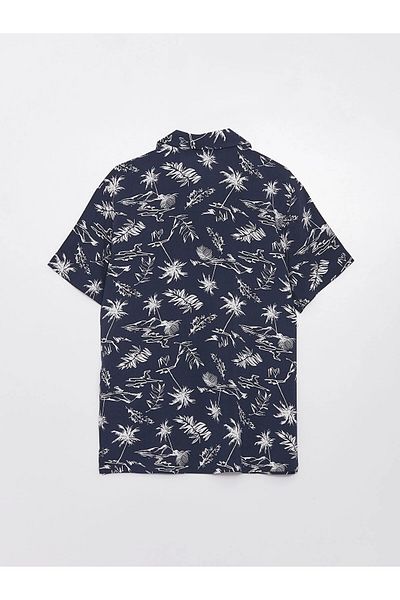 LC Waikiki Lcw Kids Navy Blue Patterned Short Sleeve Boy's Shirt