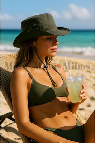 Mihos 2-Piece Safari Hat Khaki-Navy Blue – Adjustable, Breathable Fabric, Unisex Summer Hat |