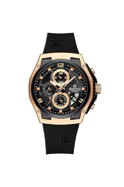 Naviforce Sporty Chronograph Watch for Men with Durable Silicone Strap Unique Dial Design Luminous