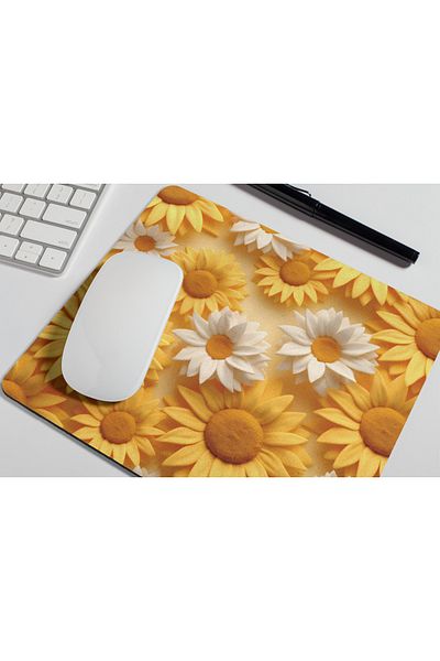 Nino Store Yellow and White Daisy Patterned Gift Product – Colorful Non-Slip Desktop Mouse Pad