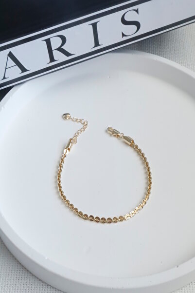 DEMOKAN Kadın Bileklik Kararmaz 14k Altın Renk Vip Seri İthal Yuvarlak Disk Bileklik