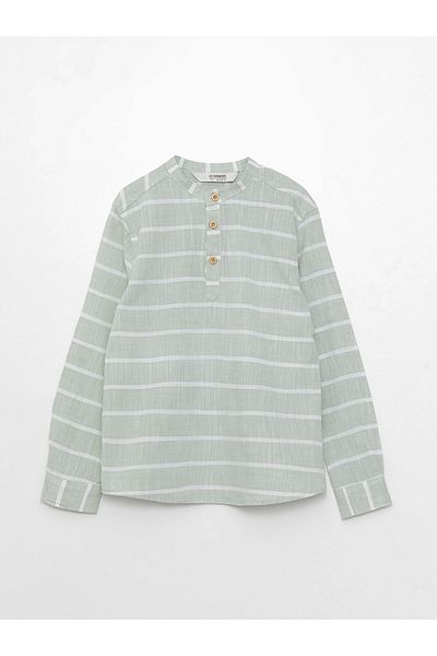 LC Waikiki Lcw Kids Green Judge Collar Striped Long Sleeve Gabardine Boy's Shirt