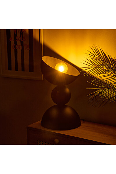 Evidea Lighting Büyük Boy 3 Katlı Metal Masaüstü Abajur - Siyah