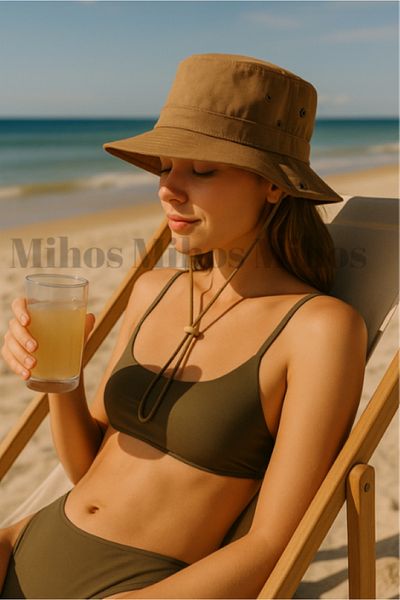 Mihos Комплект от 2 шапки Safari, тъмнобежово-каки – регулируема, дишаща материя, унисекс лятна шапка |