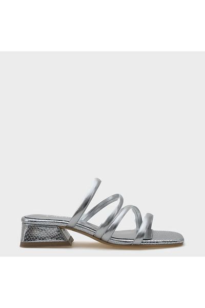 KİNDEP Kindep Petunia Piping Short Heeled Daily Women's Slippers Silver