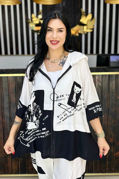 GÖKSEL Cat Zipper Top Clothing Linen Large Size