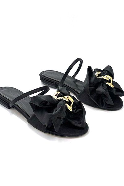 KİNDEP Kindep Lion Bow Tie Flat Women's Slippers Black