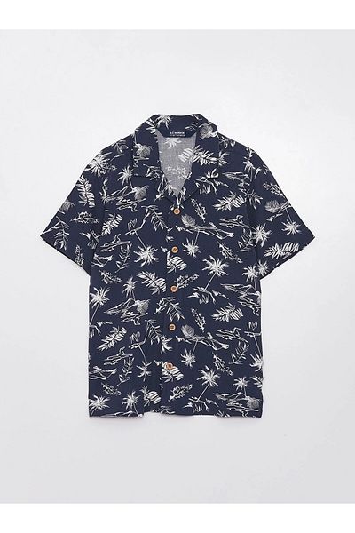 LC Waikiki Lcw Kids Navy Blue Patterned Short Sleeve Boy's Shirt
