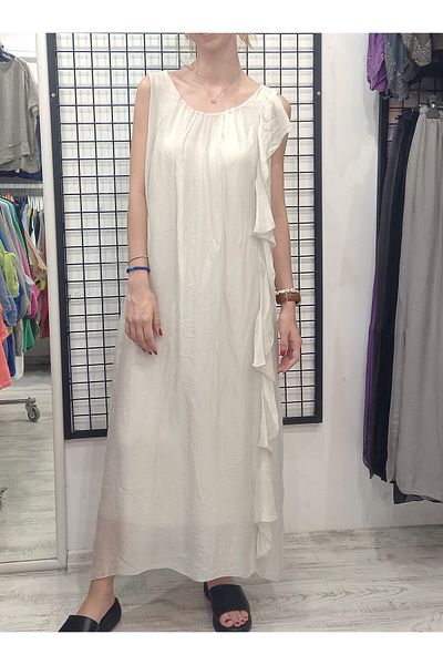 Butik Şans Ruffle Detail Zero Sleeve Italian Dress