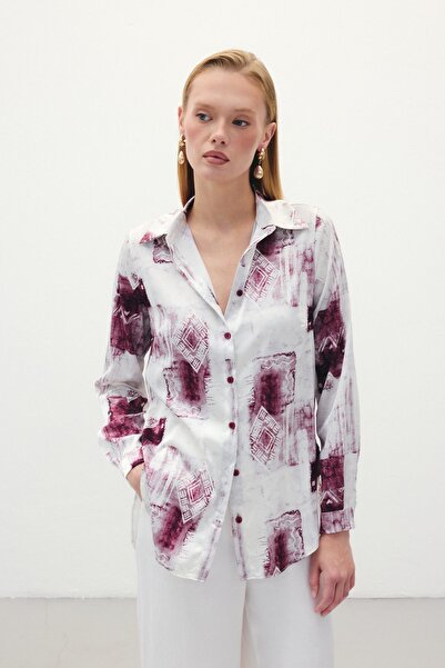Sateen Desenli Klasik Gömlek - Bordo