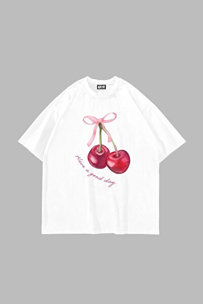 Bak Moda Έχετε καλή μέρα με στάμπα Oversize Unisex Λευκό Tshirt
