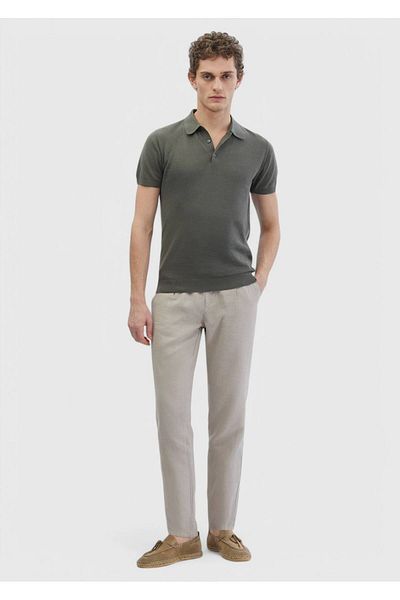 Ramsey Khaki Polo Neck 100% Cotton Knitwear Sweater