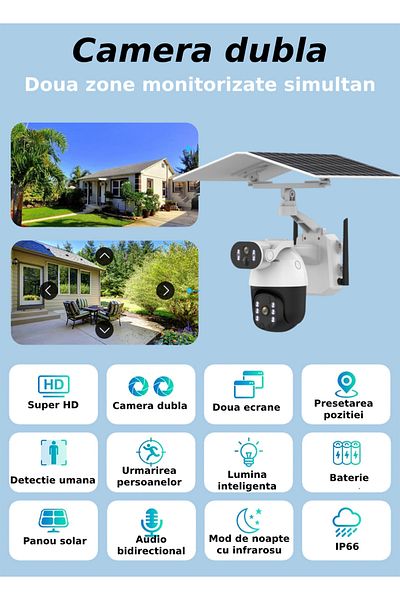CLAUSTEEL Q5max 2in1 Surveillance Camera With 12w Solar Panel Included, 6mp,9600mah, 4g