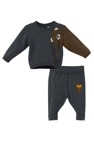 Uludağ Triko Smoked Organic Cotton Teddy Bear Patterned Set of 2