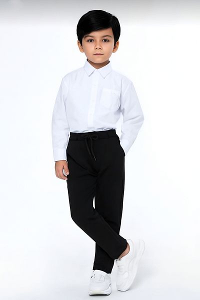Trendy Mall Rib Waist Canvas Lycra School Trousers