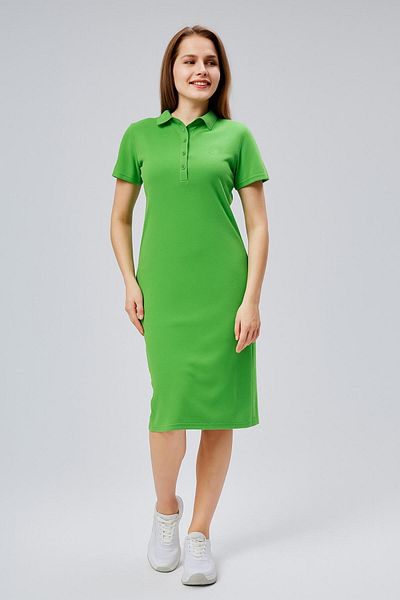 M MOONCOVER Rochie de damă, cu mânecă scurtă, cu gât polo, lungime midi, 100% bumbac