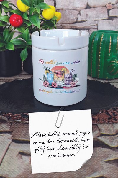 giftkonsept It's Called Summer Water Summer Themed Printed Ceramic Lid Odorless Ashtray