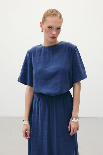 Sateen Ежедневна блуза с къс ръкав - Индиго