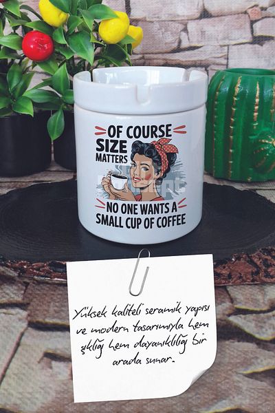 giftkonsept No One Wants a Small Cup of Coffee Summer Themed Printed Ceramic Lid Odorless Ashtray