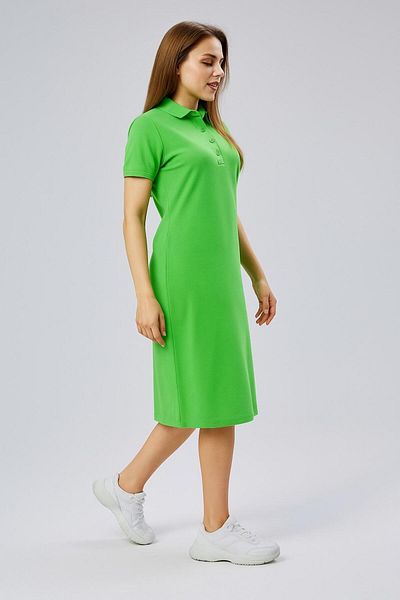 M MOONCOVER Rochie de damă, cu mânecă scurtă, cu gât polo, lungime midi, 100% bumbac
