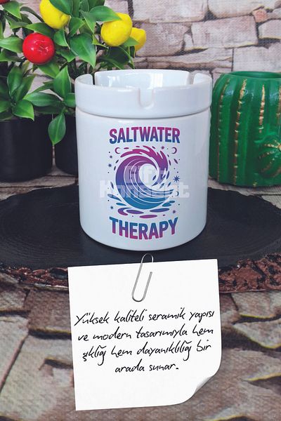 giftkonsept Saltwater Therapy Summer Themed Printed Ceramic Lid Odorless Ashtray