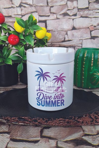 giftkonsept Dive into Summer Summer Themed Printed Ceramic Lid Odorless Ashtray