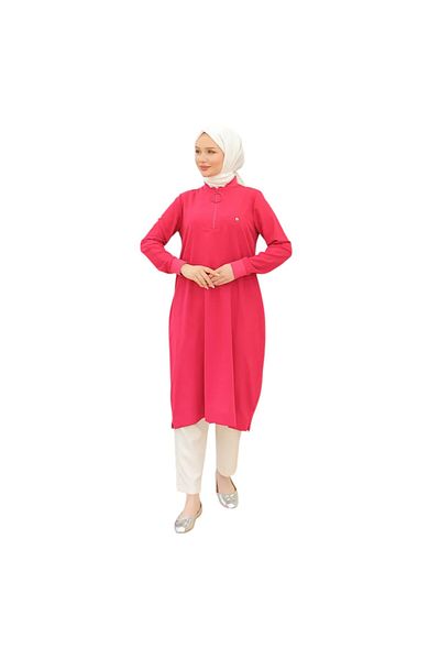 Armine Ribbed Zippered Crepe Fabric Tunic