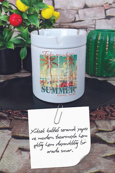 giftkonsept Take Me Where Summer Never Ends Summer Themed Printed Ceramic Lid Odorless Ashtray