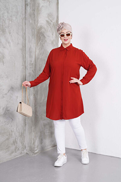 Polologin Butik Kiremit Renk Klasik Gömlek Tunik