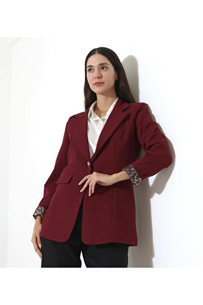 Butik kol astarı leopar detaylı blazer ceket