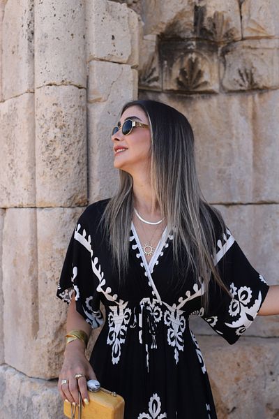 bytugcekaya Φόρεμα με μαύρο σχέδιο με ελαστική λεπτομέρεια στη μέση