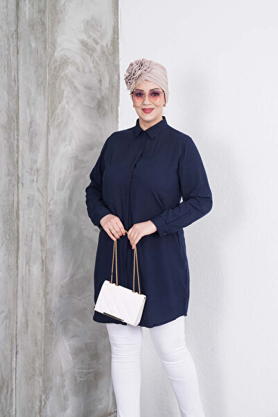 Polologin Butik Navy Blue Classic Shirt Tunic