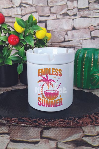 giftkonsept Endless Summer Summer Themed Printed Ceramic Lid Odorless Ashtray