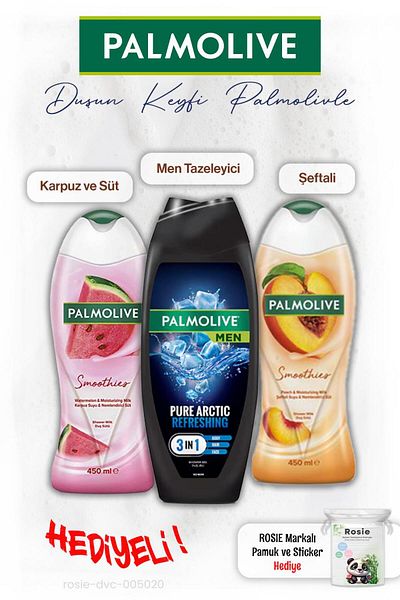 Palmolive 3 Pcs Shower Gel Shampoom 450 Ml, Watermelon 450 Ml, Men 500 Ml, Rosie Gift