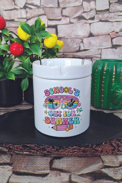 giftkonsept Schools Out for Summer Doodle Summer Themed Printed Ceramic Lid Odorless Ashtray