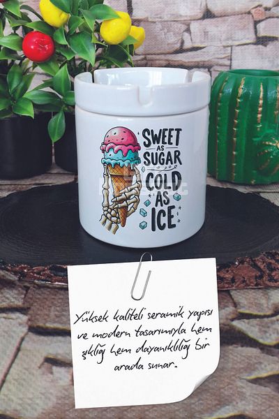 giftkonsept Sweet as Sugar Cold as Ice Summer Themed Printed Ceramic Lid Odorless Ashtray