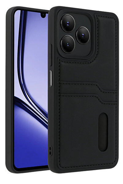 NewFace حافظة ريلمي نوت 50 4G حافظة جلدية مع بطاقة سارة - أسود SPTGL