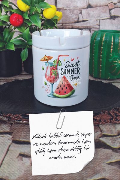giftkonsept Sweet Summer Time Summer Themed Printed Ceramic Lid Odorless Ashtray