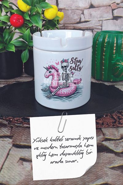 giftkonsept Sray Salty Summer Themed Printed Ceramic Lid Odorless Ashtray