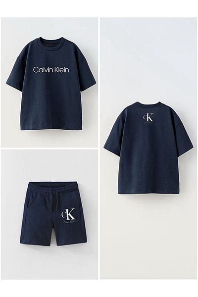 morpembej kadın erkek çocuk New Season Children's Shorts Suit Navy Blue