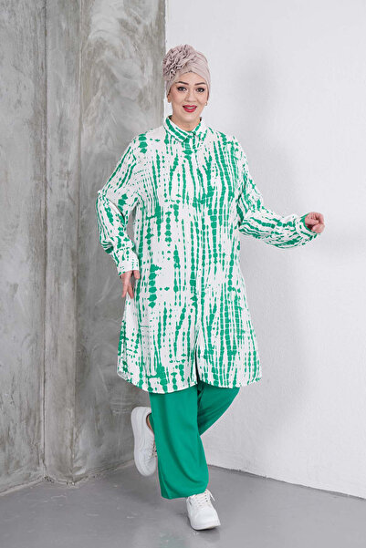 Polologin Butik Σετ παντελονιού τουνίκ με πράσινο και λευκό σχέδιο