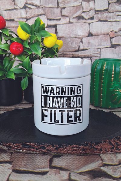 giftkonsept Warning I Have No Filter Printed Ceramic Lid Odorless Ashtray