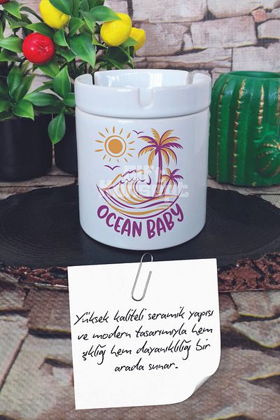 giftkonsept Ocean Baby Summer Themed Printed Ceramic Lid Odorless Ashtray
