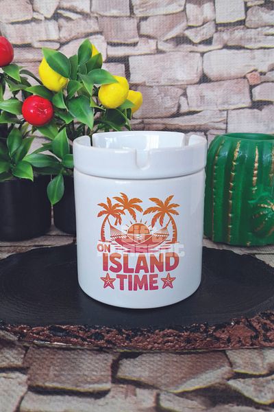 giftkonsept Τασάκι Island Time Summer με θέμα το εμπριμέ κεραμικό καπάκι χωρίς οσμή
