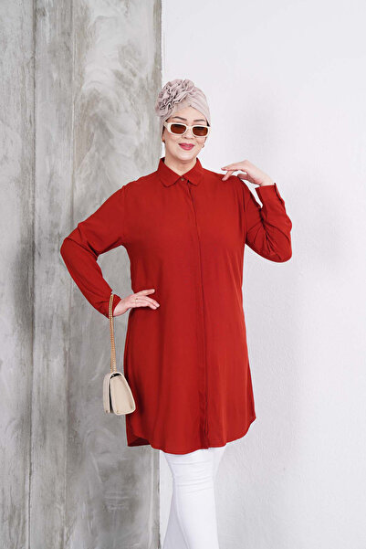 Polologin Butik Kiremit Renk Klasik Gömlek Tunik