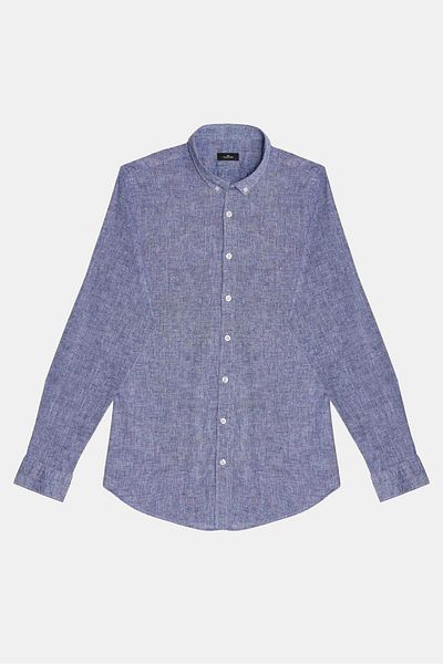 Tudors Men's Slim Fit Slim Fit Long Sleeve Linen Premium Series Buttoned Lapel Sports Navy Blue Shirt