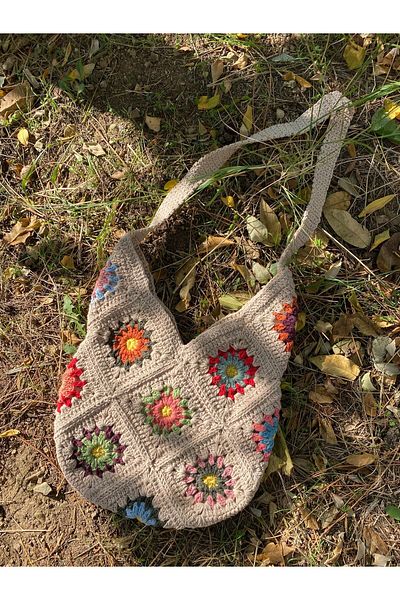 Masal Örgü Evi Fairy Tale Colorful Handmade Knitted (Children's Size) Shoulder Bag Crochet Tote Bag