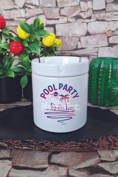 giftkonsept Pool Party Summer Themed Printed Ceramic Lid Odorless Ashtray